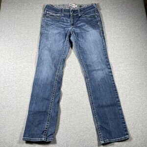 Ariat REAL Jeans Womens 32L Blue Straight Medium Wash Embroidered Western